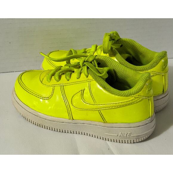 NIKE Toddler Air Force 1 Neon Yellow Sneakers-Patent Leather-Size 9C - Picture 5 of 7